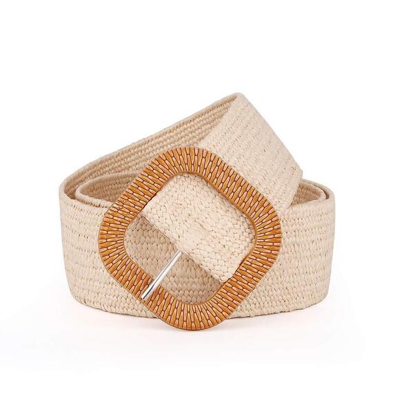 Women Belts For Dresses, Elastic Straw Rattan Waist Band With Large Buckle🐤 - Picture 6 of 7
